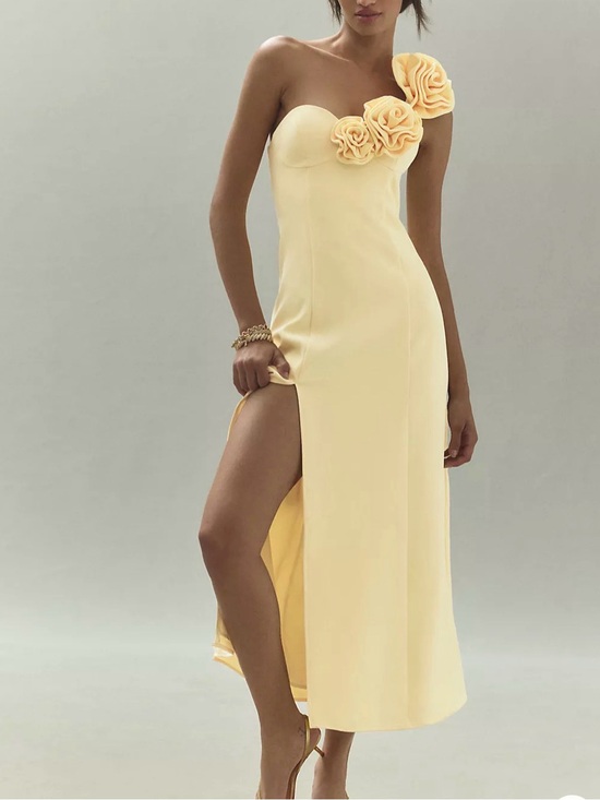 The Wolf Gang Dresses & Skirts - The Wolf Gang Yellow Floral Flores One Shoulder Maxi Dress | XL